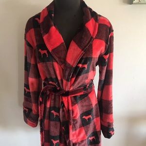 Victorias Secret Size S/XS Red Plaid Pink Dog Robe